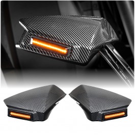 Plug N' Play Plastic Carbon Fiber Pattern Side View Mirror Covers with Amber Turn Signal for the Polaris Slingshot (Set of 2) (2020+)